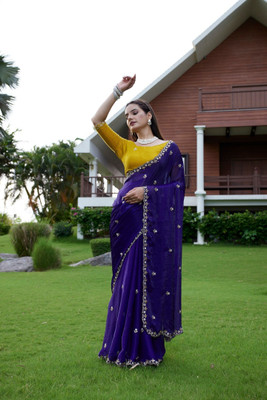 Ethina Fashion Embellished Bollywood Jimmy choo Saree(Dark Blue)