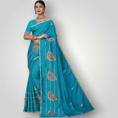 Grammystyle Embroidered Bollywood Georgette Saree(Light Blue)