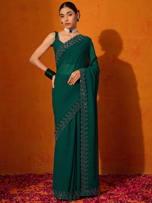 Tasrika Embellished Bollywood Chiffon Saree(Green)