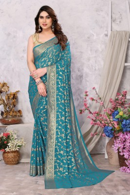 FABMORA Printed, Embellished Bollywood Georgette Saree(Dark Green)