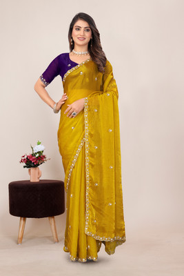 Tradivibe Embellished Chanderi Silk Blend Saree(Yellow)