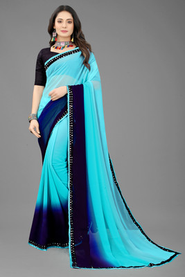 OMICRON FAB Embellished Bollywood Georgette Saree(Light Blue)