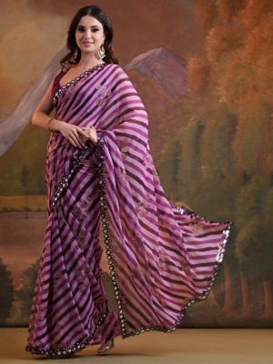 Divastri Striped Bollywood Georgette Saree(Purple)