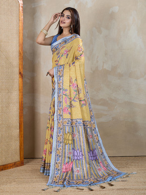 Tasrika Embellished, Printed Bollywood Silk Blend Saree(Yellow)