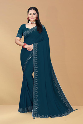 Rajvi Enterprise Self Design Bollywood Georgette Saree(Light Blue)