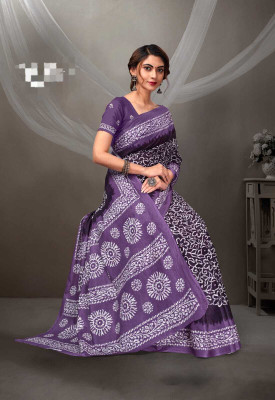 RAGISHA ENTERPRISE Digital Print Daily Wear Cotton Linen Saree(Purple)