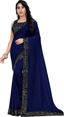 Hari Creation Embellished Bollywood Silk Blend Saree(Dark Blue)