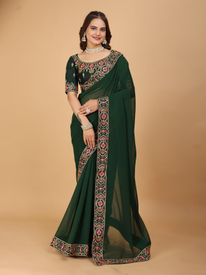 Daksh Creation Embroidered Bollywood Georgette Saree(Green)
