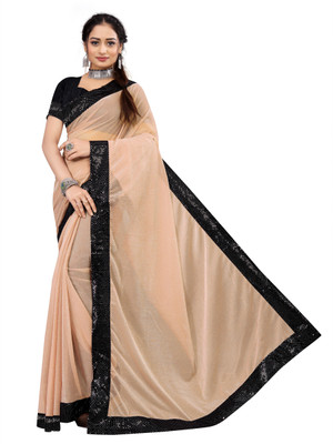 miracletex Solid/Plain Bollywood Lycra Blend Saree(Pink)