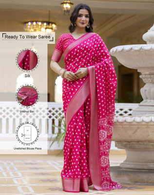 Tasrika Printed, Woven, Embellished Bollywood Silk Blend Saree(Pink)