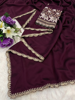 K 5 FASHION Embroidered Bollywood Georgette Saree(Maroon)