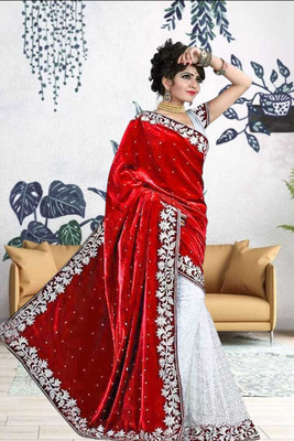 Freydis Self Design Banarasi Velvet Saree(Red)