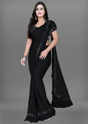 AKFABRICS Embellished Bollywood Lycra Blend Saree(Black)