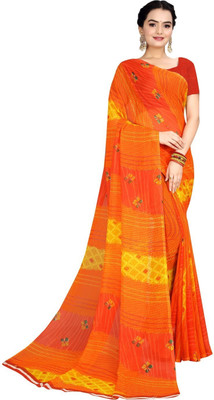 Saadhvi Printed Kanjivaram Cotton Blend Saree(Orange)