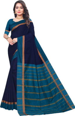 Soor Panchi Self Design Banarasi Cotton Silk Saree(Dark Blue)