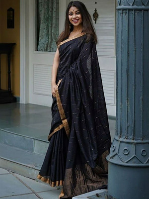 Moda Rapido Woven Daily Wear Silk Blend Saree(Black)