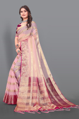 Aarunika MNT Self Design, Woven Bollywood Organza Saree(Pink)