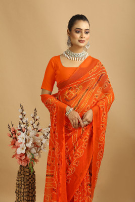 DURGACREATION Solid/Plain Bollywood Georgette Saree(Orange)