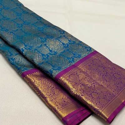 V V FASHION Embellished Bollywood Cotton Silk Saree(Light Blue)
