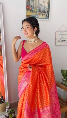 TMPRO Woven Kanjivaram Jacquard Saree(Orange)