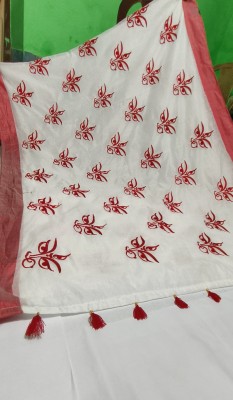 Saha Saree Centre Self Design Handloom Cotton Blend Saree(White)