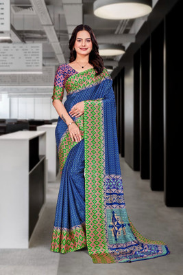 Feminista Printed, Solid/Plain Daily Wear Crepe Saree(Blue)