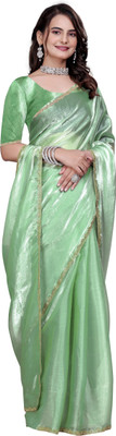 MAANVIT Solid/Plain Kanjivaram Pure Silk, Chiffon Saree(Light Green)