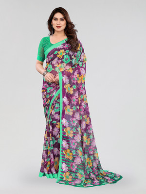 Moda Rapido Embellished, Floral Print Bollywood Georgette, Satin Saree(Purple, Green)