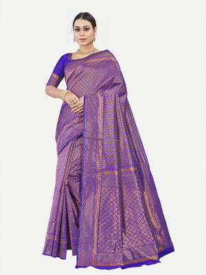 Tavas Woven Banarasi Georgette Saree(Purple)