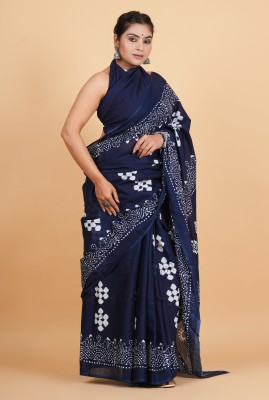 Krishna Creation Printed Handloom Pure Cotton Saree(Black)