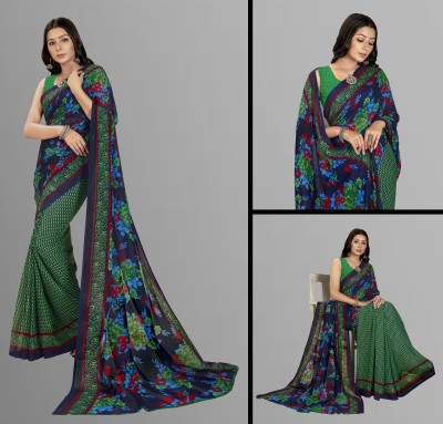 Anand Sarees Floral Print Daily Wear Georgette Saree(Green, Blue)