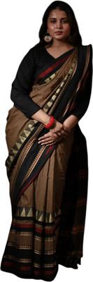 Rakesh Saree Palace Geometric Print Handloom Cotton Silk Saree(Black, Brown)