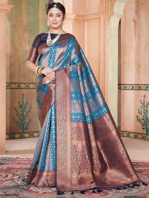 ANOUK Woven Kanjivaram Silk Blend Saree(Blue)