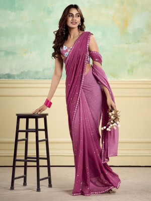 ANOUK Printed Banarasi Georgette Saree(Purple)