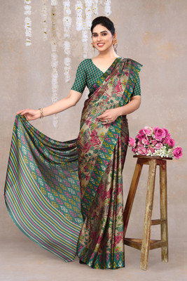 MIRCHI FASHION Printed, Floral Print Daily Wear Chiffon, Georgette Saree(Green, Beige)