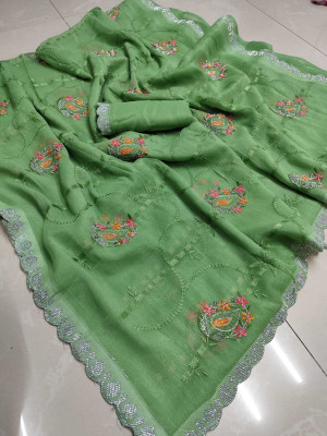 Sareez House Embroidered Bollywood Chiffon Saree(Green)