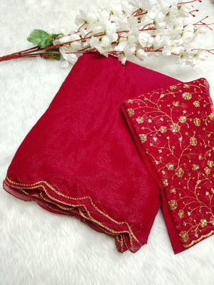 shrijamyaham Self Design, Solid/Plain Bollywood Chiffon Saree(Red)