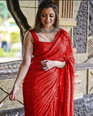 balaji textiles Embellished, Embroidered Bollywood Georgette Saree(Red)