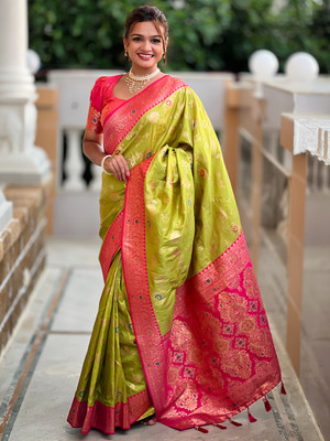 Nayanthara Trends Woven Banarasi Silk Blend Saree(Light Green)
