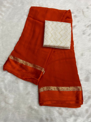 ELEGANCE FAB Solid/Plain Daily Wear Viscose Rayon Saree(Red)