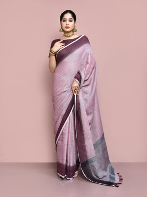 Elora Solid/Plain Handloom Cotton Linen Saree(Magenta)