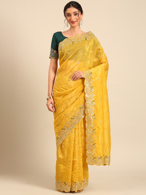 Tasrika Embroidered Bollywood Silk Blend Saree(Yellow)
