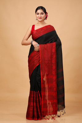 ADbutiq Self Design Bollywood Handloom Cotton Blend Saree(White)
