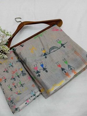 Kuwarika Self Design Kanjivaram Linen, Cotton Linen Saree(Grey)