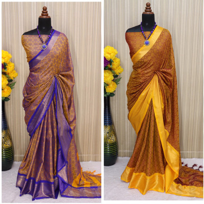 VRINDITA FASHION Woven Mysore Jacquard, Cotton Silk Saree(Pack of 2, Gold, Mustard)