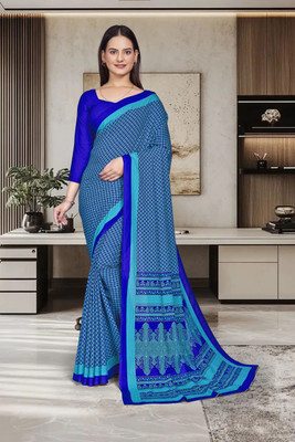Dori Printed Daily Wear Crepe, Silk Blend Saree(Blue)