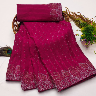 SOJITRA IMPEX Embellished Banarasi Chiffon Saree(Pink)