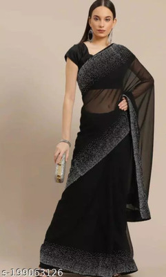 Zeekha Solid/Plain, Embellished Bollywood Georgette Saree(Black)