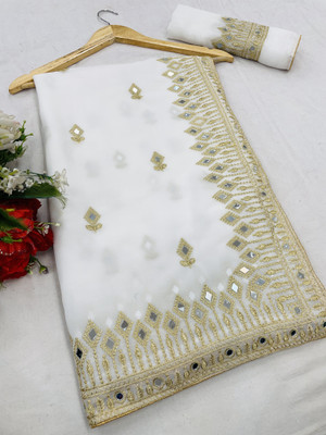 NETRA BOUTIQUE Embroidered Bollywood Georgette Saree(White)