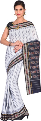handloom paridhaan Self Design Handloom Pure Cotton Saree(White, Black)